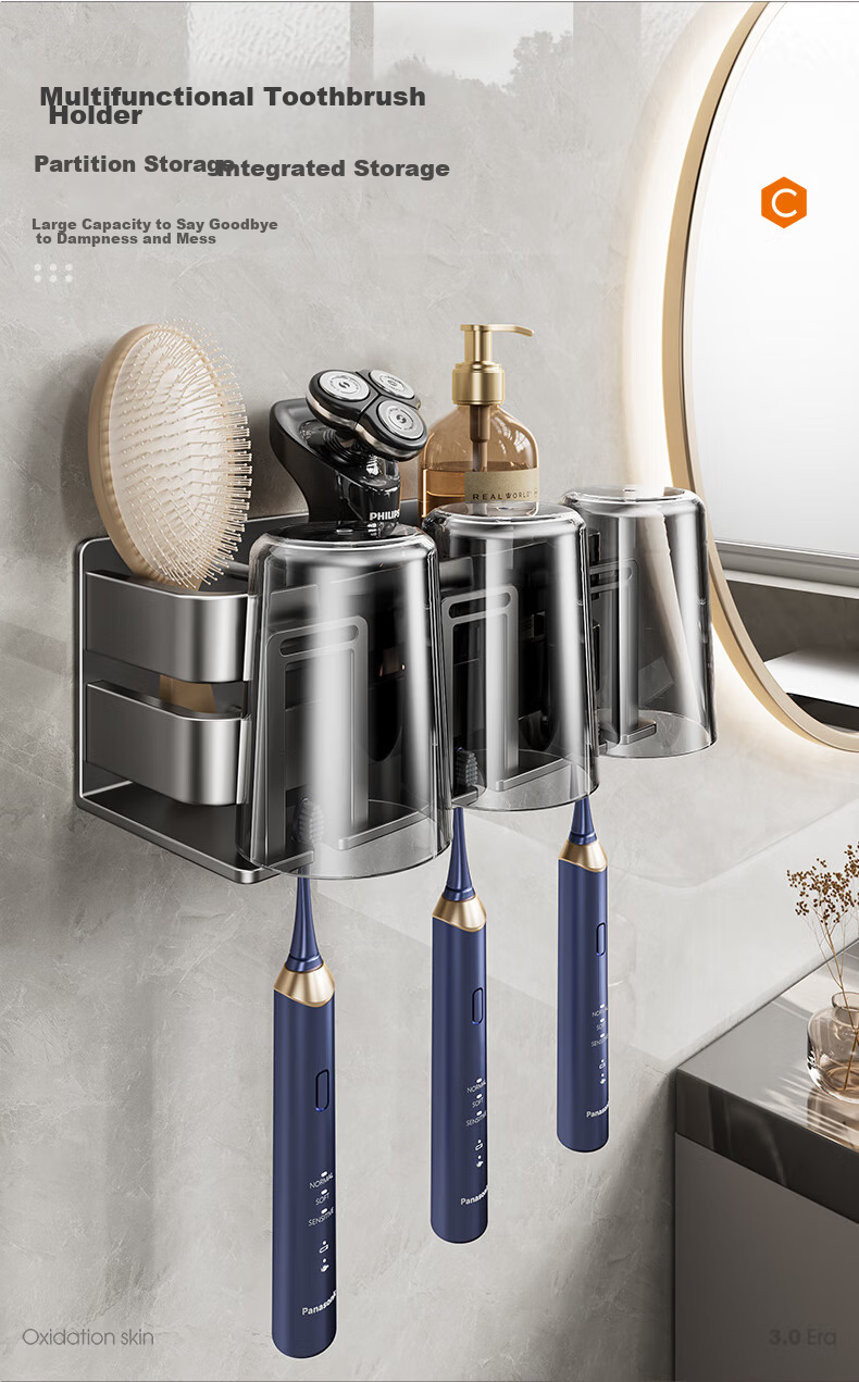 Cobbe Space Aluminum Bathroom Towel Rack No-Drill Towel Holder Bathroom Storage Shelf Towel Bar Bathroom Accessories Set 29