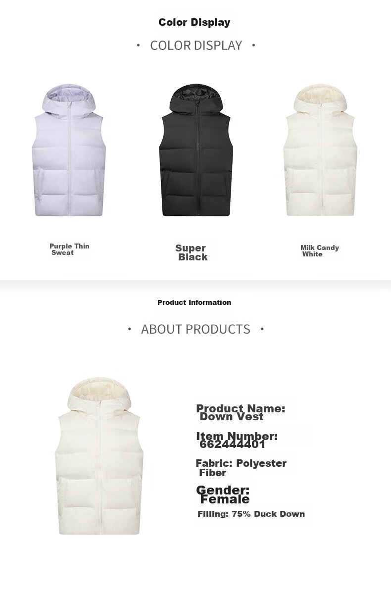361° Men's Down Vest Autumn Winter New Waterproof Warm Sports Casual Running Stand Collar Jacket 652544401-4 66