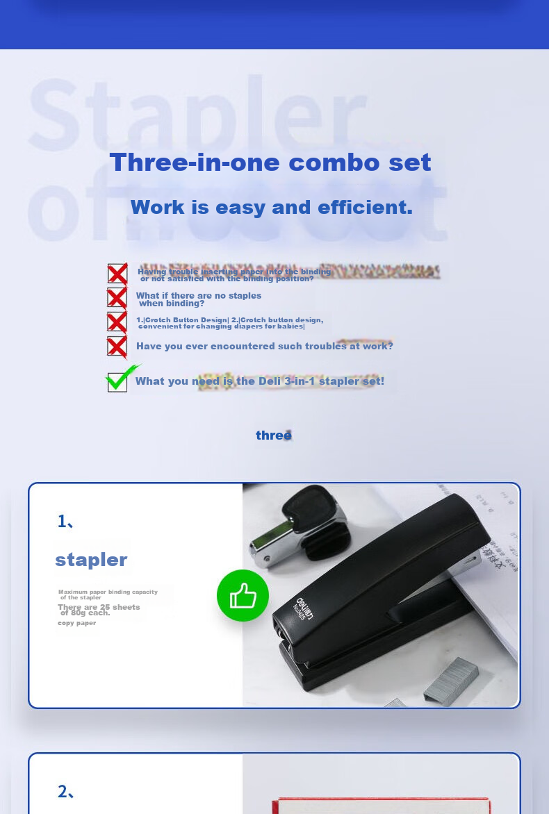Deli Small Stapler Set, Office Supplies, Stationery for Students, with Staples And Staple Remover, Medium-Sized Large Stapler, Compact Office Use, 0354 Honor Black 5
