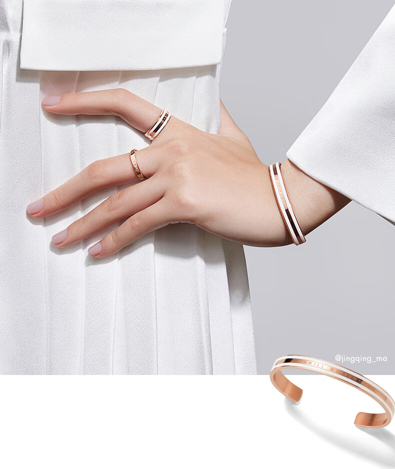 Daniel Wellington Satin White + Rose Gold Medium Open Bangle for Women DW067 Birthday Gift for Girlfriend 5