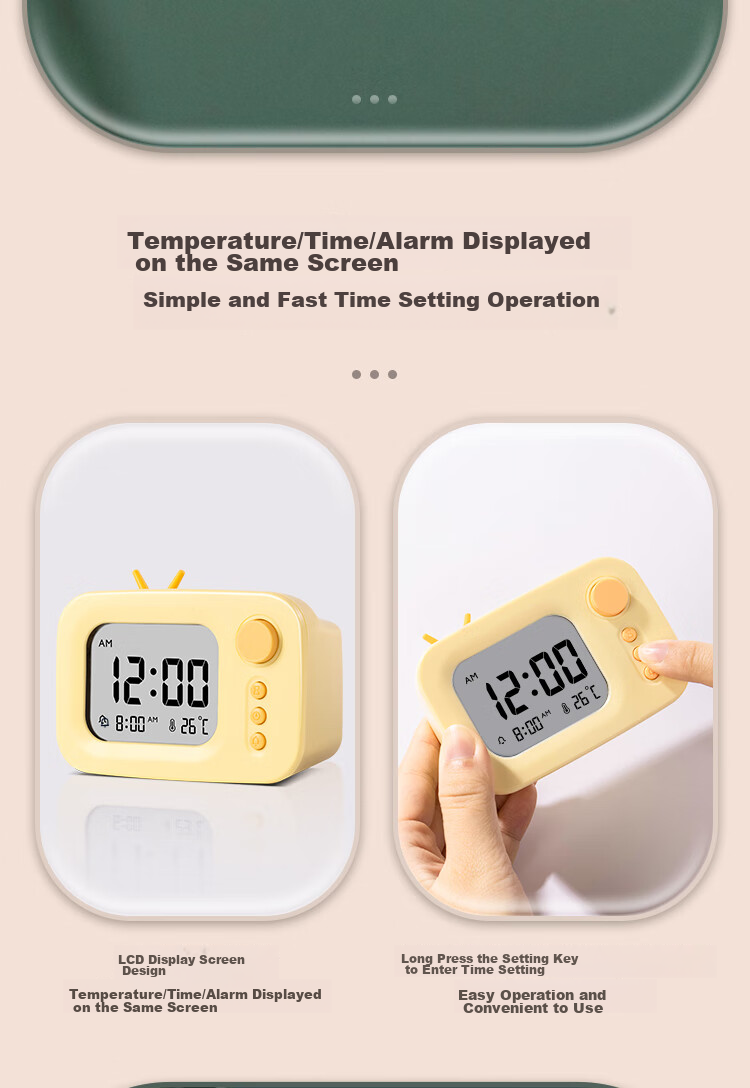 Deli Cute Cartoon Alarm Clock Thermometer, Back-To Gift for Students And Children, Blue LE104 6