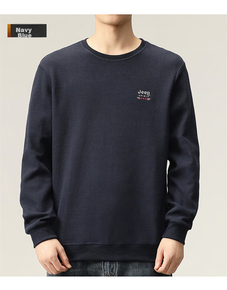 JEEP SPIRIT Men's Sweatshirt, Autumn Round Neck Long Sleeve T-Shirt, Loose Waffle Knit Base Layer, Black, M 11