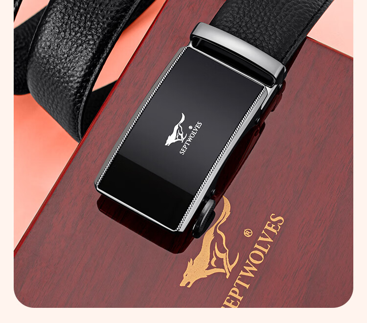 SEPTWOLVES Leather Belt for Men, Genuine Leather with Rosewood Gift Box, Automatic Buckle, Gift for Boyfriend, Husband, Father, Mid-Autumn Festival And Birthday Present 22