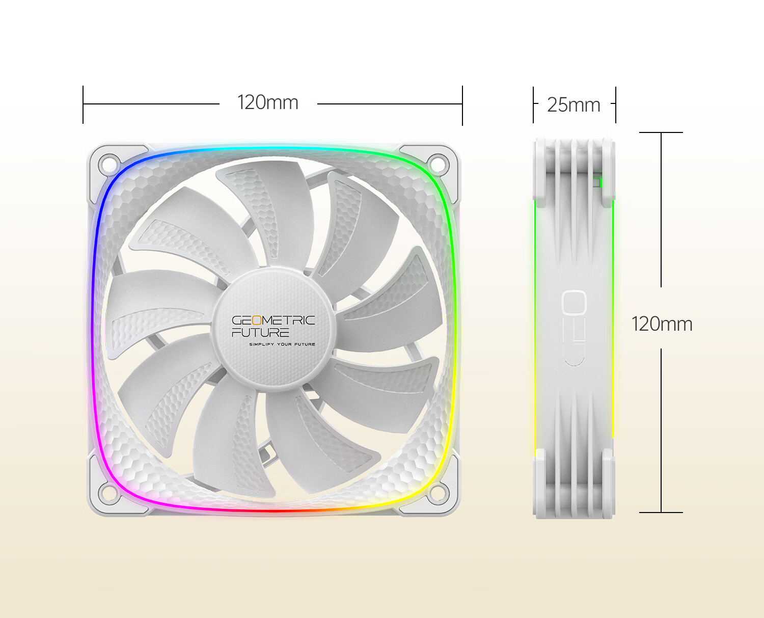 GeometricFuture Case Cooling Fan Longshen 2503R, Case Fan with Synchronized Light/PWM Speed Control, White, Reverse Fan, Single Pack 8