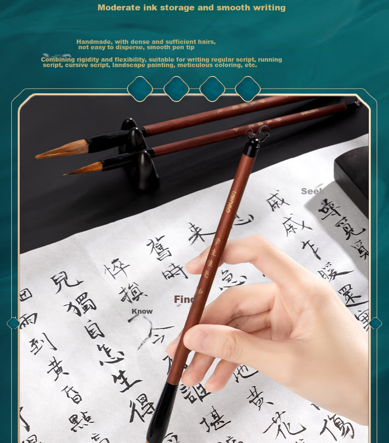 Deli Calligraphy Beginner Set, 3 Wolf Hair Brushes, Medium And Large Regular Script, Four Treasures of The Study, Chinese Painting Copybook, Brush Pen, Ink, Paper, Inkstone, Large Medium Small Regular Script, Adult Back-To Gift 3