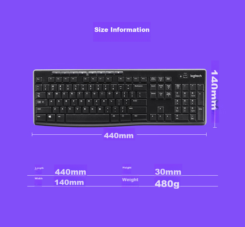 Logitech K270 [Enterprise Grade] Wireless Office Keyboard, Laptop Keyboard, Full-Size Membrane Keyboard with USB Receiver, Black [Order Bonus] 10