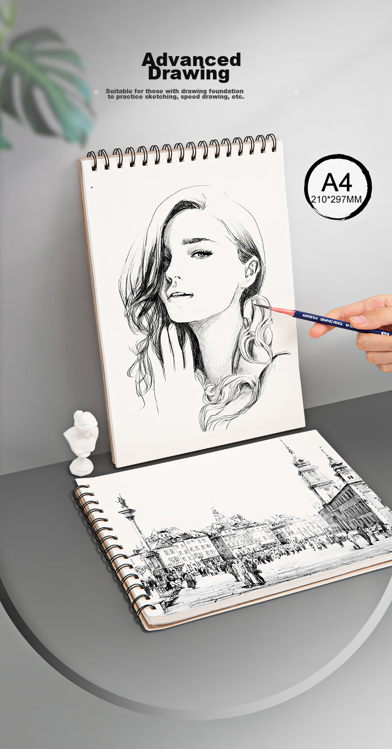 M&G Stationery A4/40 Sheets 110g Kraft Sketchbook, Art-Specific Drawing Pad for Sketching And Doodling, Vertical Flip for Beginners' Practice, Back-To Gift, MA4464 3