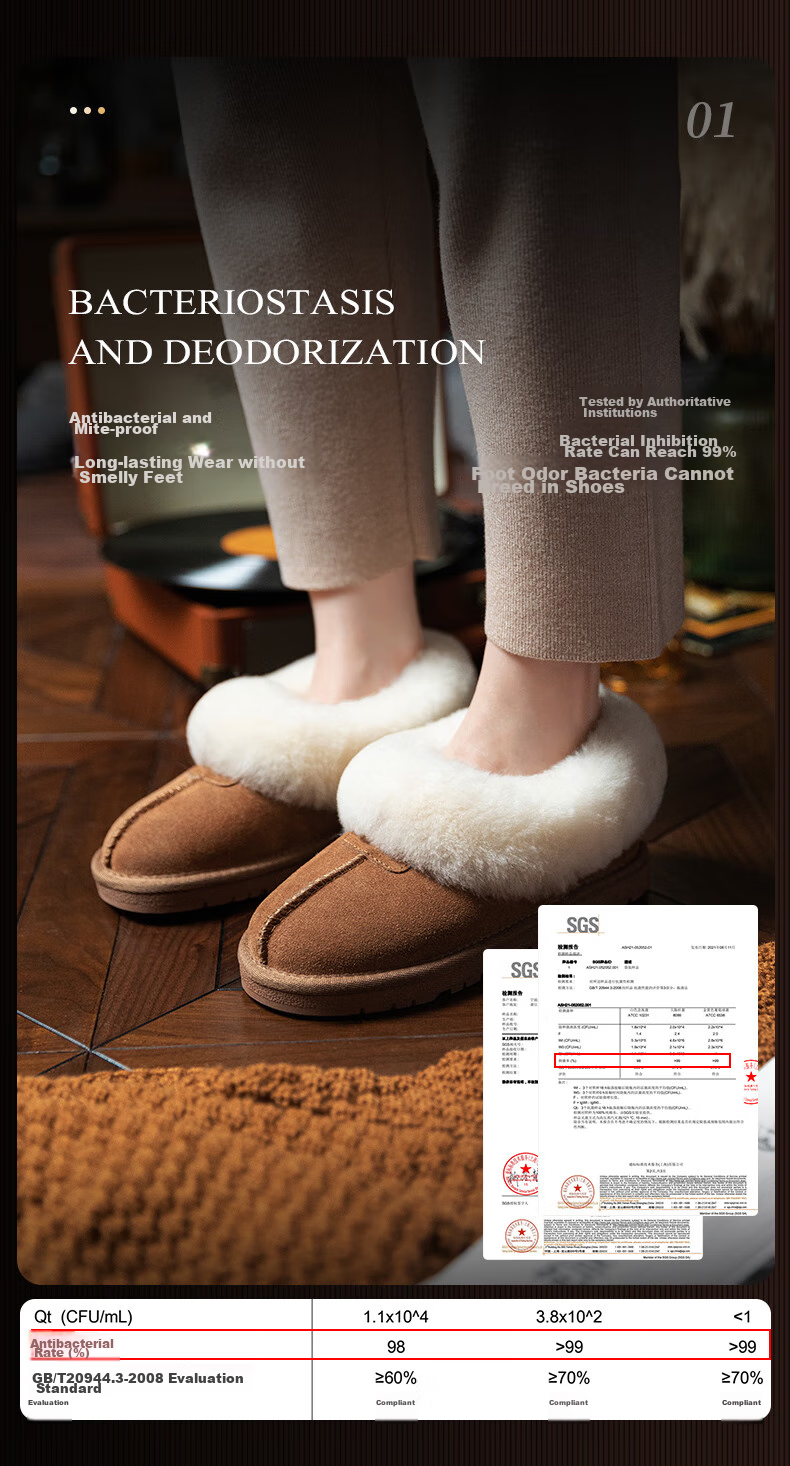 NEIBO [Warm And Cold-Resistant] Wool Leather Integrated Latex Slippers, Women's Winter Anti-Odor Non-Slip Heel, Men's Home Shoes, Chestnut Color, Size 41 8