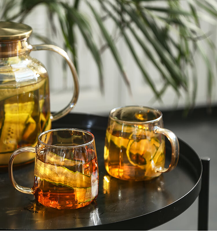 WEIMINGNUO Glass Cup Set with Heat-Resistant Cold Water Pitcher, Drying Pitcher, Health Tea Pot And Teacups, One Pot Four Cups 1.8L 12
