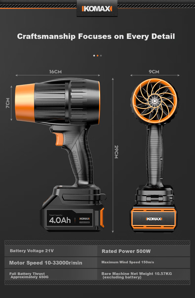 KOMAX Powerful Turbine Fan, Car Washing Snow Blower, Car Dust Removal Fan, High-Power Strong Blower for Blowing Dust 28