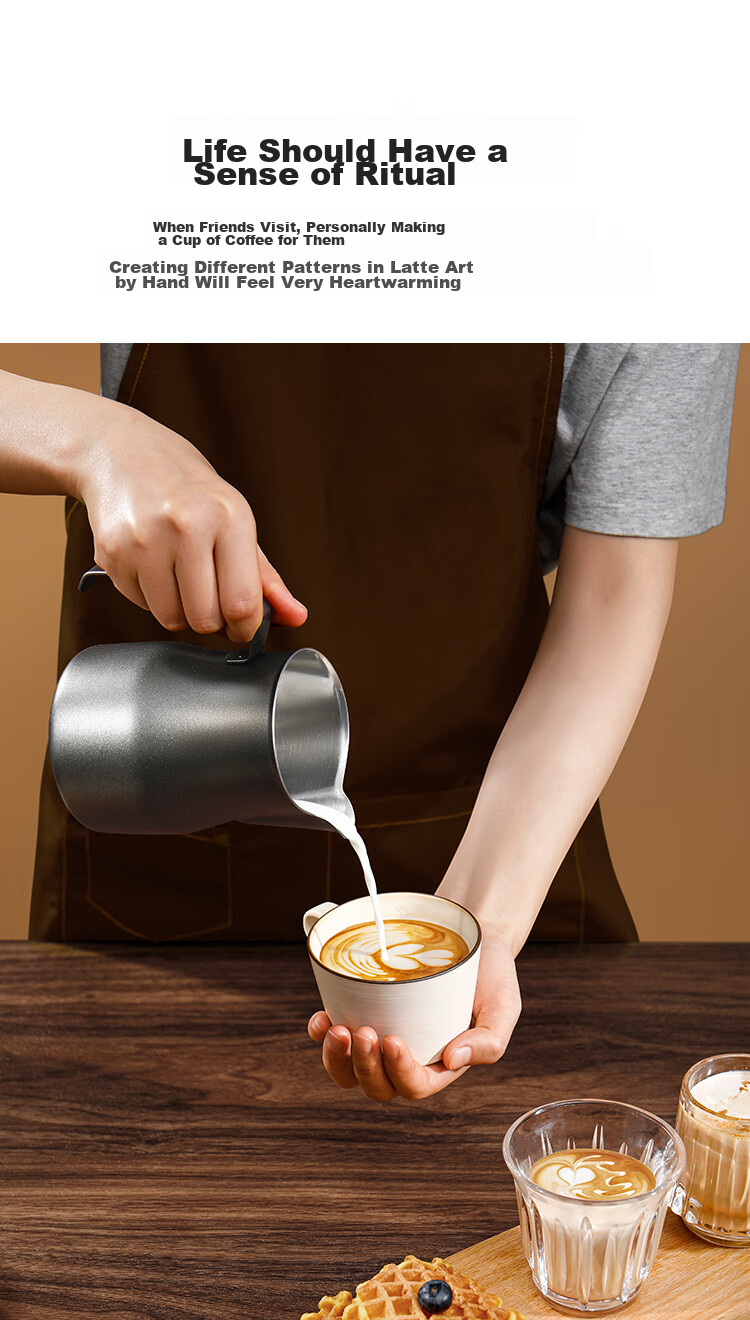JD Original Pointed Mouth Slanted Spout Latte Art Cup, 304 Stainless Steel Thickened Milk Frother, Decorative Coffee Pot, 600ml Latte Art Pitcher, Silver Color 10