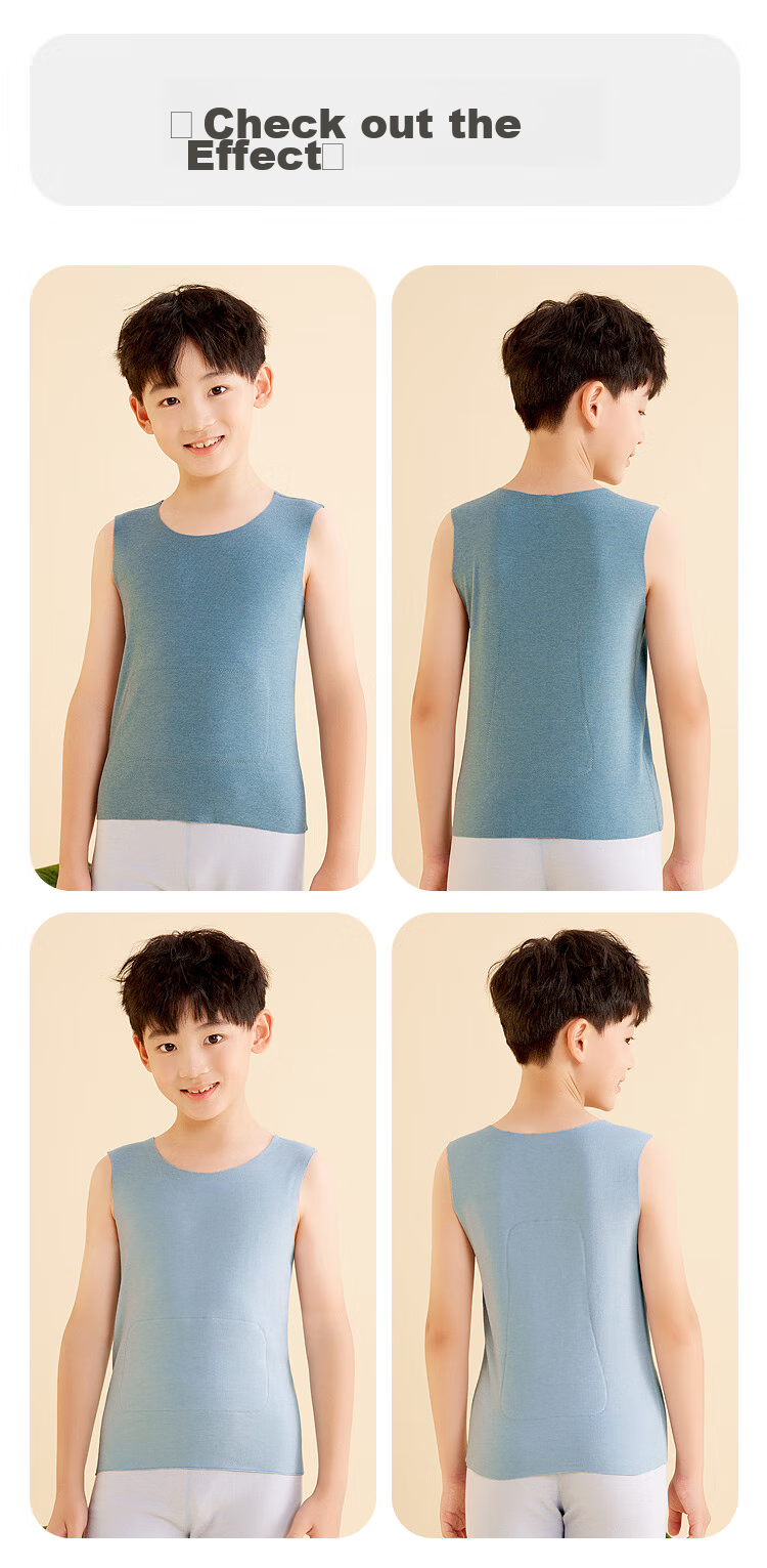 Hodohome Children's Thermal Vest, Boys' 3A Antibacterial Vest with Wool And Silk, Seamless Fleece-Lined Waistcoat, 271 Blue, Size 140 14