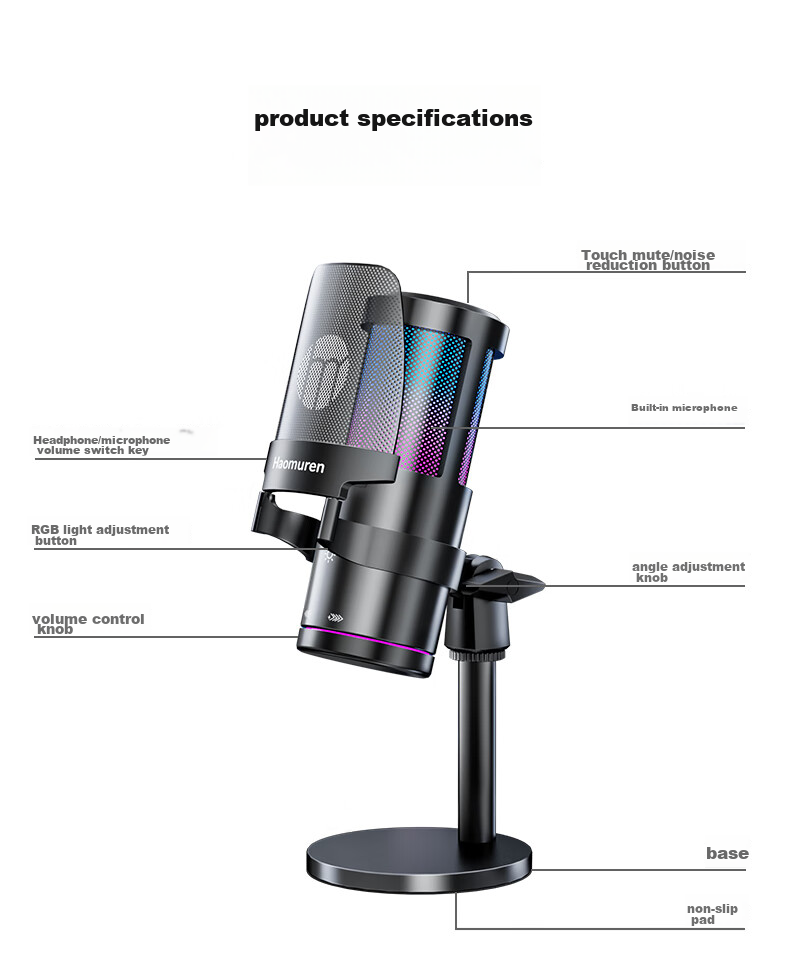 Haomuren Computer Microphone, Gaming And E-Sports Dedicated, Noise-Cancelling Condenser, Karaoke Recording, Professional Sound Card, Live Streaming Host Equipment, Microphone for Desktop, Suspended Arm Stand, Desktop And Mobile USB Wired 23