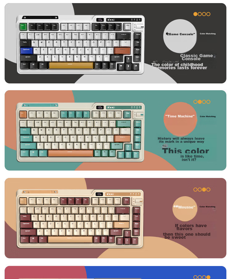 KZZI K75 Mechanical Keyboard Wired Bluetooth Wireless 2.4G Tri-Mode Gasket Structure 82 Keys 75 Layout PBT Keycaps E-Sports Gaming RGB Light Time Machine Edition TTC Flame Purple Switch 4