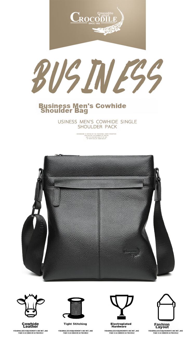 CROCODILE Top-Grain Leather Shoulder Bag, Men's Business Casual Crossbody Bag, Gift for Boyfriend, 2259 1