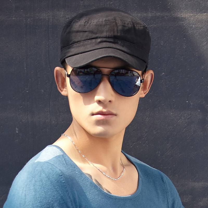 FANCET Men's Summer Baseball Cap, Large Head Circumference, Korean Style Flat Top Military Hat, Casual Short Brim All-Cotton Cap