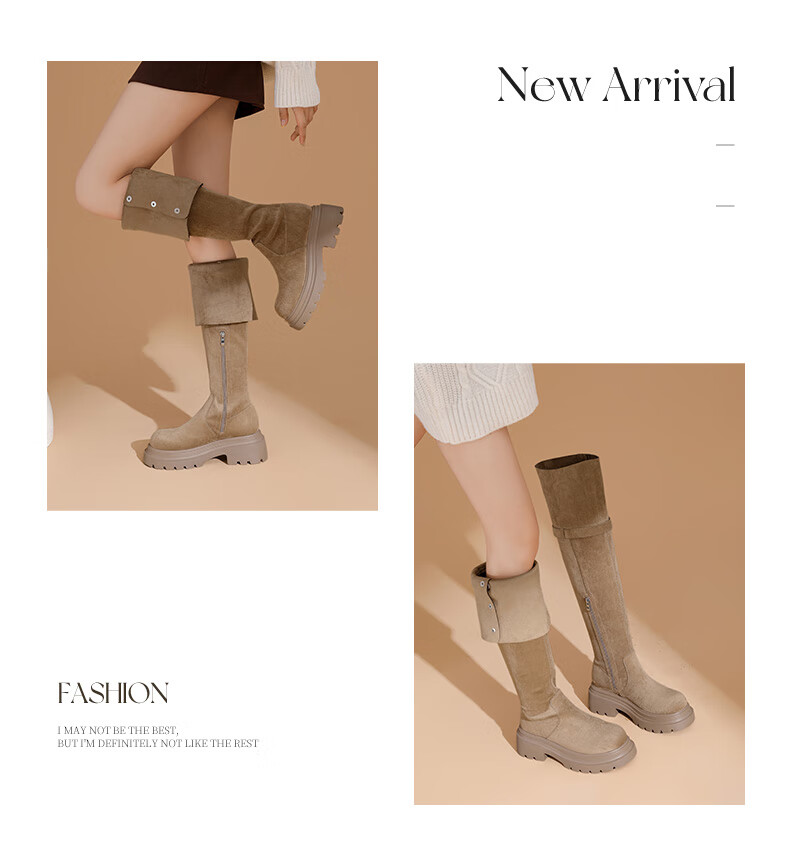 DAPHNE Autumn And Winter Over-Knee Boots, Slimming Effect for Petite Women, Elastic Foldable Two-Way Women's Boots, High-Top Boots, Khaki, Size 36 10