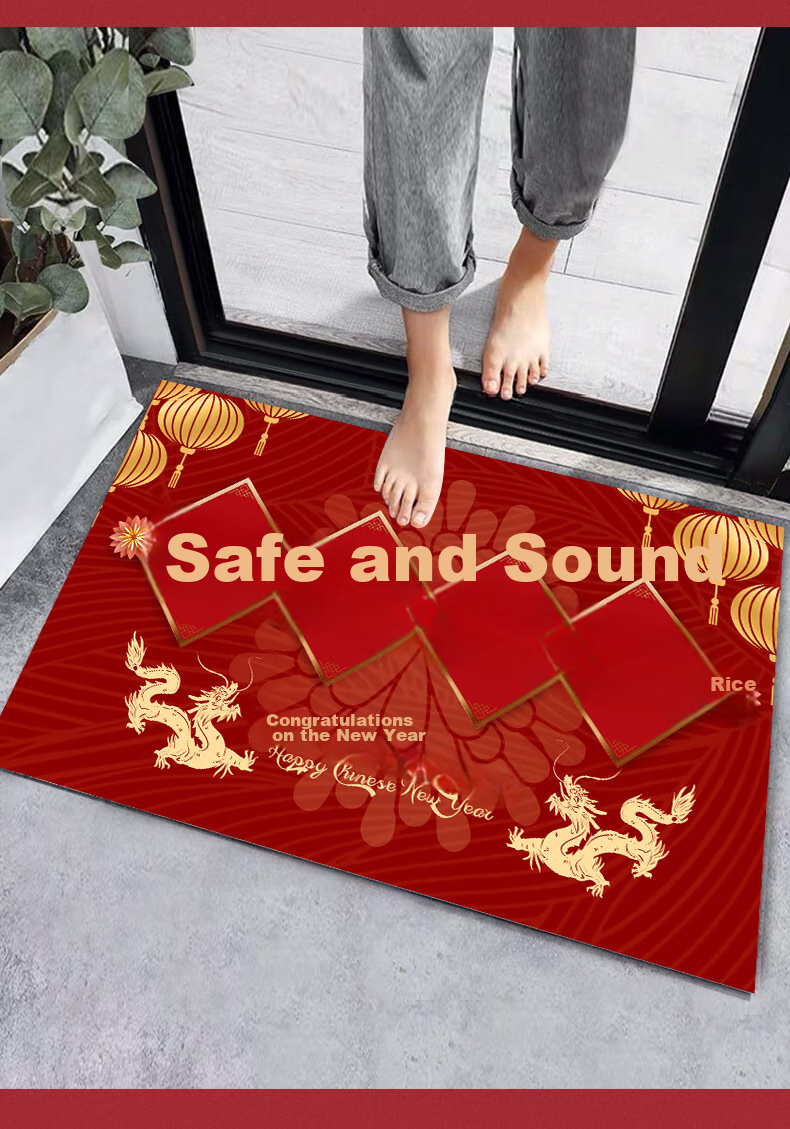 Zunchao Entrance Door Mat, Red Festive Design, Absorbent Non-Slip Foot Mat for Entryway, Cuttable to Size 60*90cm 6