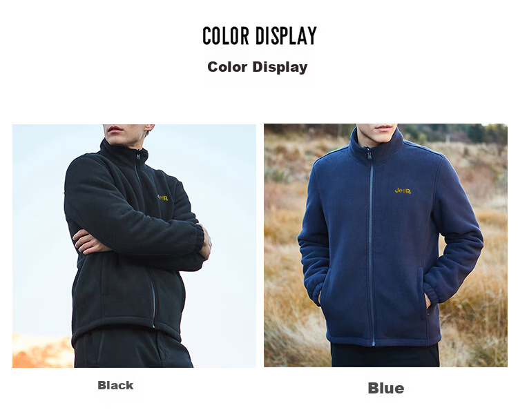 JEEP Men's Jacket, Trendy Simple Stand-Collar Fleece Jacket with Embroidery, Men's Fleece Coat 085, Black, M 5