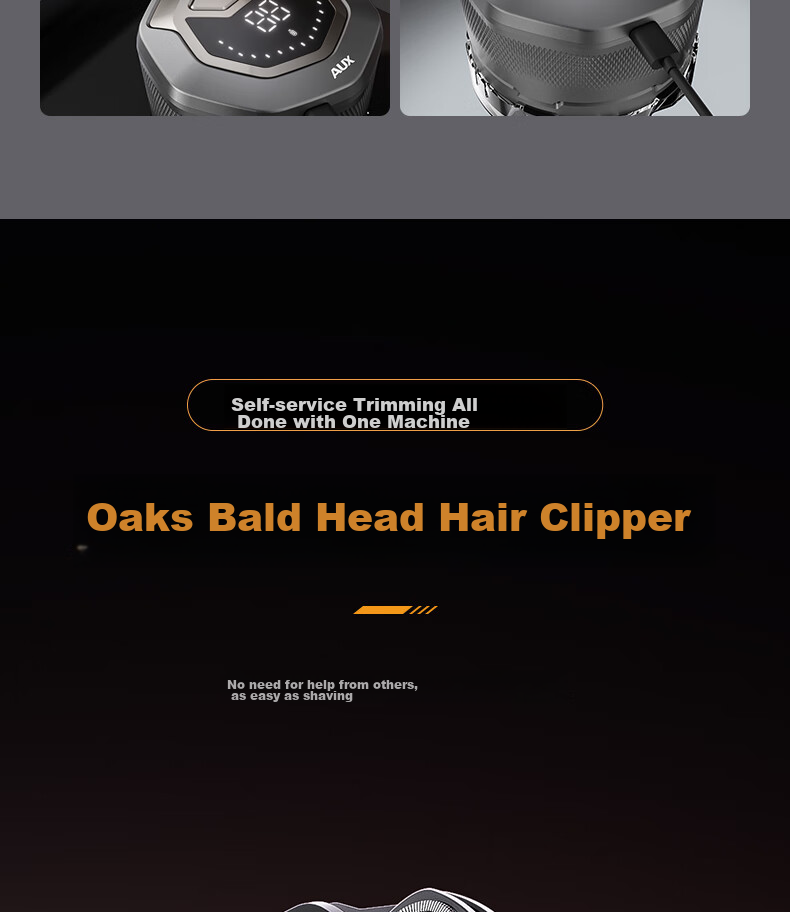 AUX Hair Clipper, Professional Shaver for Bald Heads, Self-Service Electric Home Use High-Power Razor for Shaving Head/Hair, Gift 2