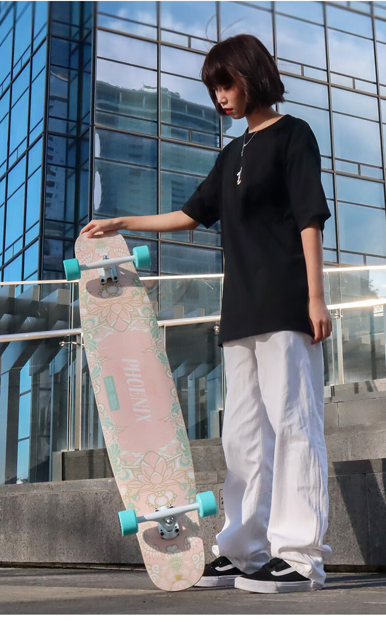 Flavor Boiling Point Dunhuang Collaboration Skateboard, Longboard, Professional Board for Beginners, Dancing Street Board, Dance Board, Pink Patter 11