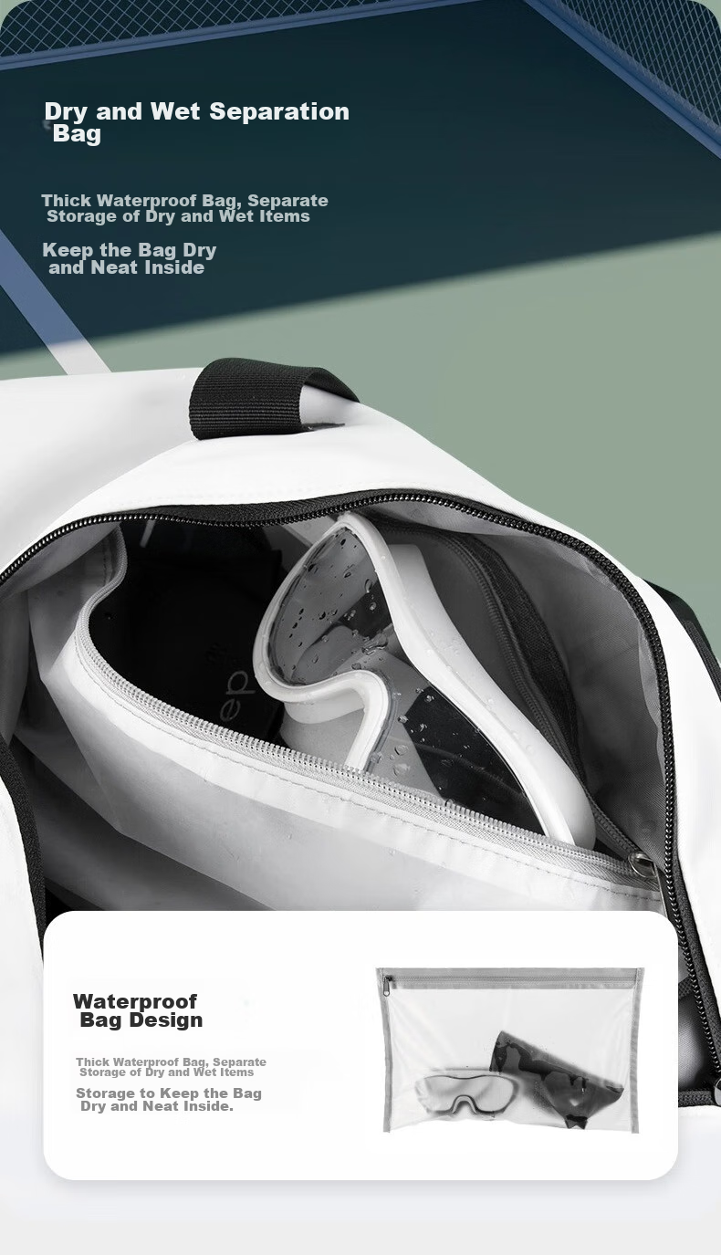 Keep Swimming Storage Bag with Dry And Wet Separation, Travel Fitness Bag for Men And Women, Sports Training Toiletry Waterproof Bag, White And Black 4