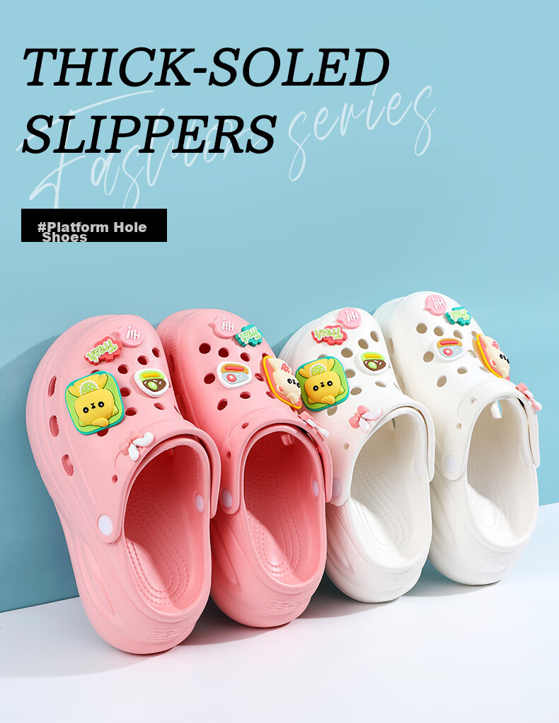 Grace Summer Thick-Soled Closed-Toe Heightening 5CM Perforated Shoes for Women, Cute Outdoor Slippers, Breathable Sandals, Pink, Size 39/40 1