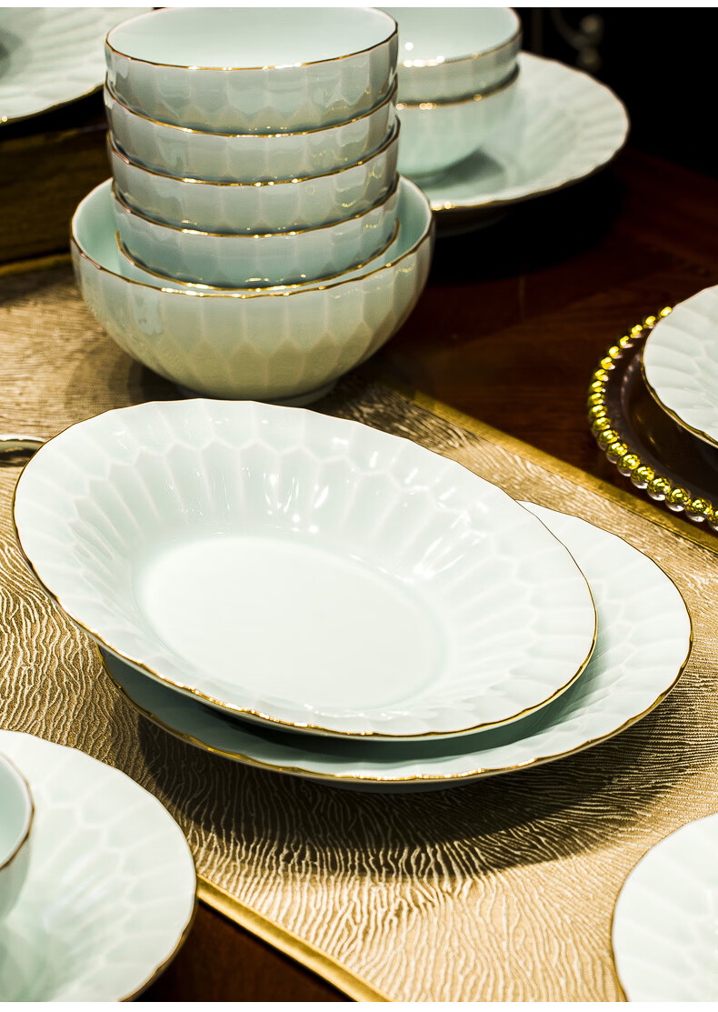 Guanpo 2025 Underglaze Color Bowl And Plate Set, High-End Tableware Set from Jingdezhen, Porcelain Bowls And Plates for Home Use, Housewarming Gift 16