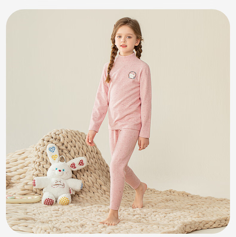YING BO LUN Children's Autumn Underwear Set, Girls' Thick Cotton Thermal Top And Bottom, Warm Inner Wear for Older Kids, 85316 Colorful Pink, Size 150 27