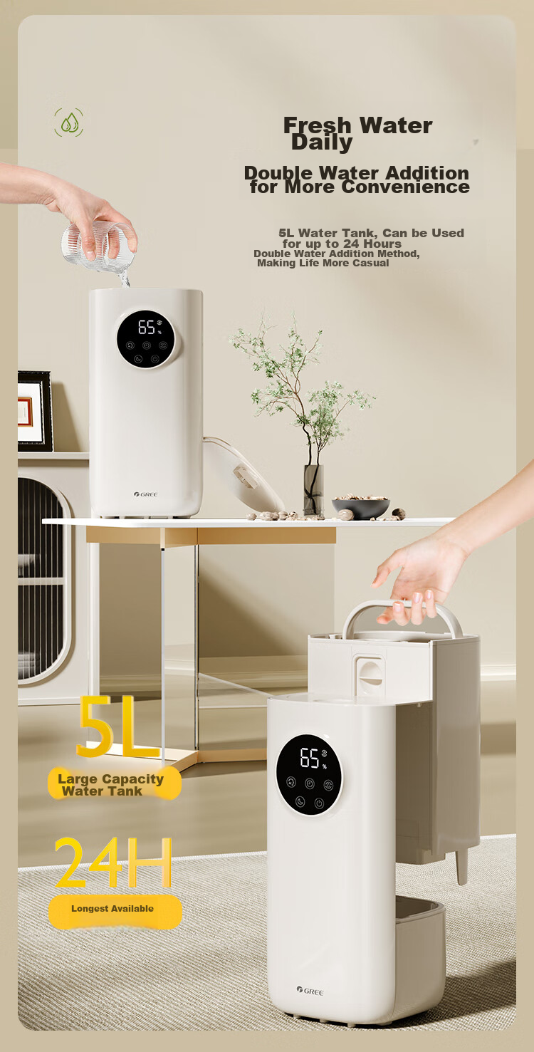 GREE Humidifier for Home Bedroom, Baby And Pregnant Women Bedside, Quiet Antibacterial Air Humidifier, Desktop Or Floor-Standing Office Large Capacity Aromatherapy Mist Generator with Heating Function (62aPro) 18
