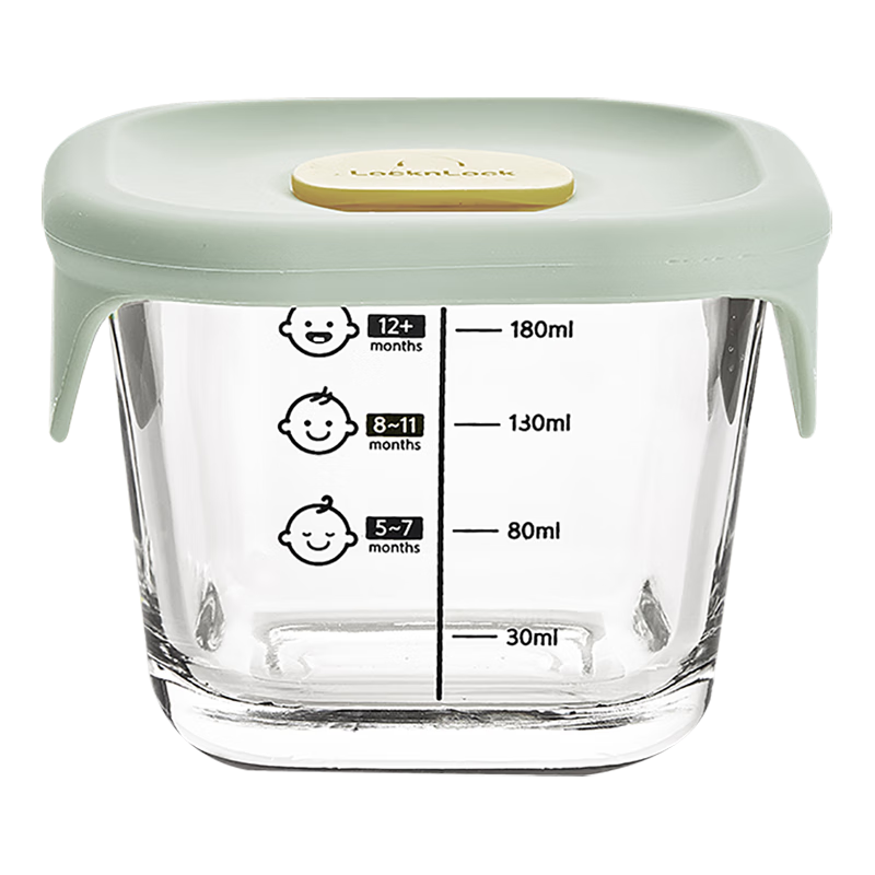 LOCK&LOCK Baby Food Container, Glass Storage Box, Freezer Jar for Infants, Steaming And Cooking Cup for Complementary Food, Bean Green Square Shape