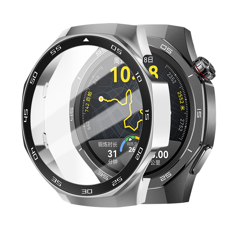 Weiqiantu Compatible with Huawei GT5 Pro Protective Case, Watch Cover, Tempered Glass Film, High-Definition Touch-Sensitive Full Coverage Film Case Integrated, GT5 Pro-46MM Dial-Silver