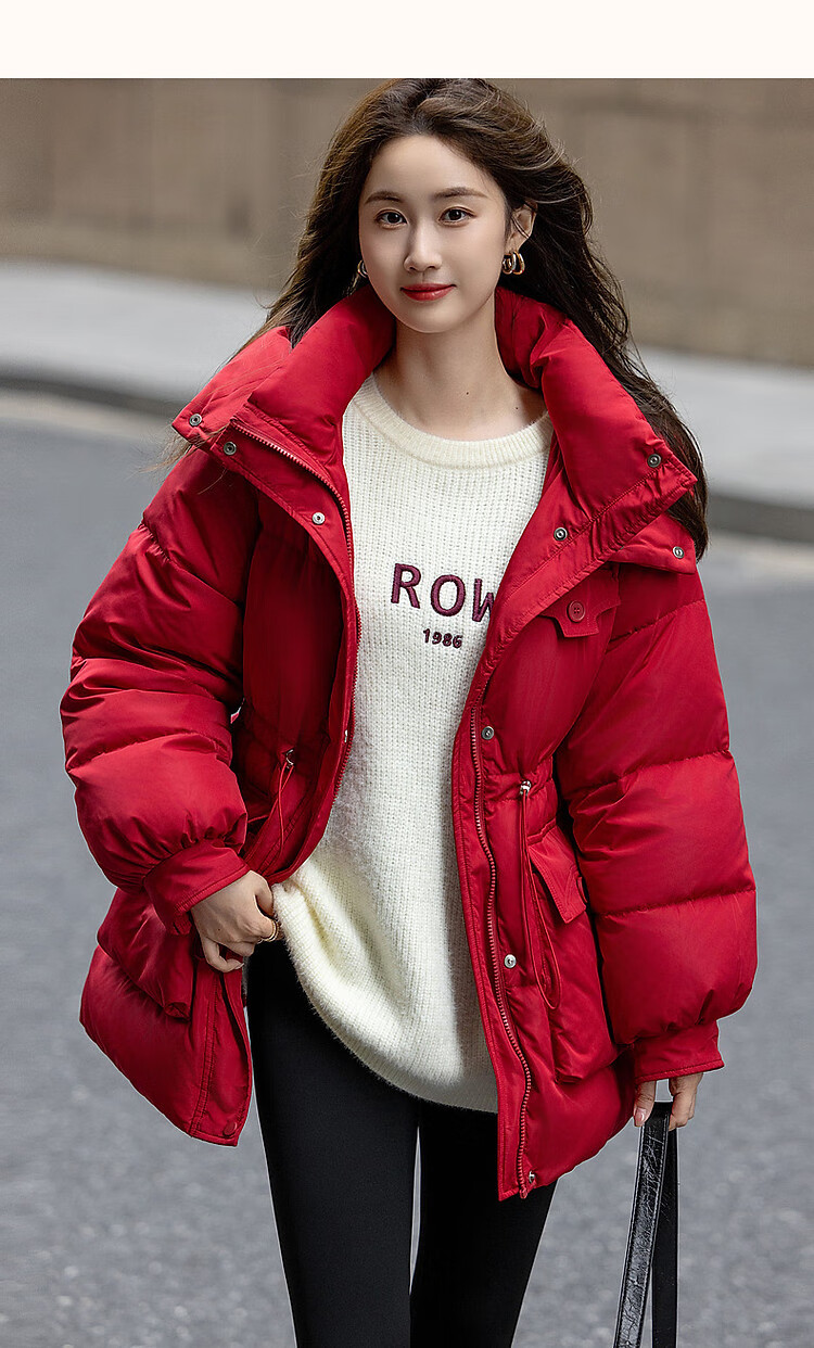 DME High Warmth Battle Robe Winter Cold-Resistant 90% Duck Down Adjustable Waist Large Patch Pocket Petite Women's Down Jacket 12