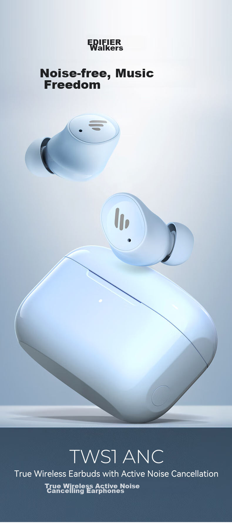 EDIFIER TWS1 ANC True Wireless Active Noise Cancelling Bluetooth Earbuds, Hybrid Active Noise Cancellation, Suitable for Apple Xiaomi Huawei OPPO Phones, Deep Space Black, Graduation Gift 1