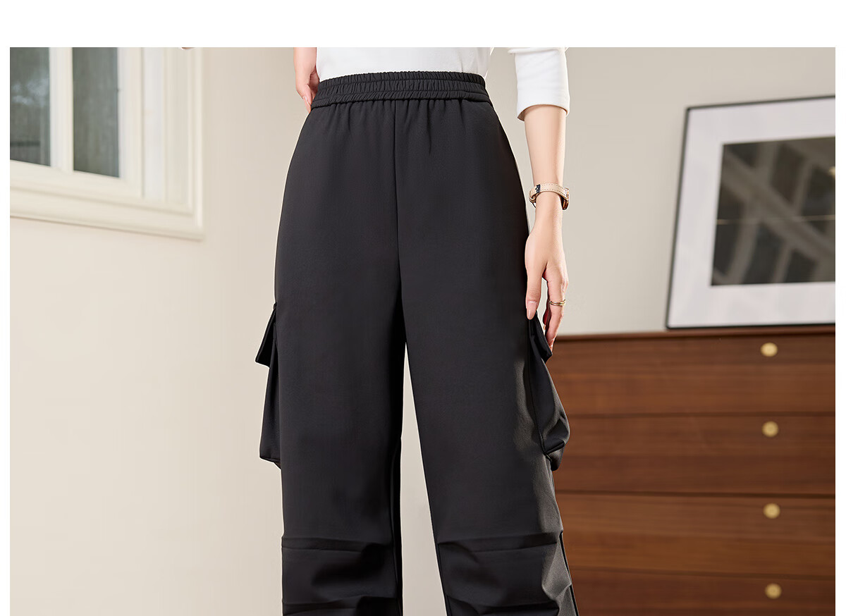 Halo Queen Women's Casual Pants, American-Style Breathable Loose Cargo Pants, High-Waisted Draping Parachute Pants H13KK2711 50