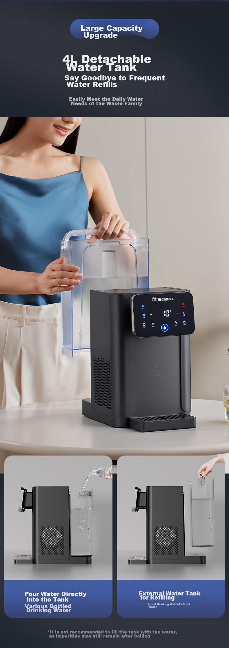 Westinghouse Instant Cooling And Heating Water Dispenser Manhattan Compact Home Water Dispenser for Milk And Boiling Water Office Living Room Desktop Tabletop Hot And Cold Water Dispenser W4S Pro 8
