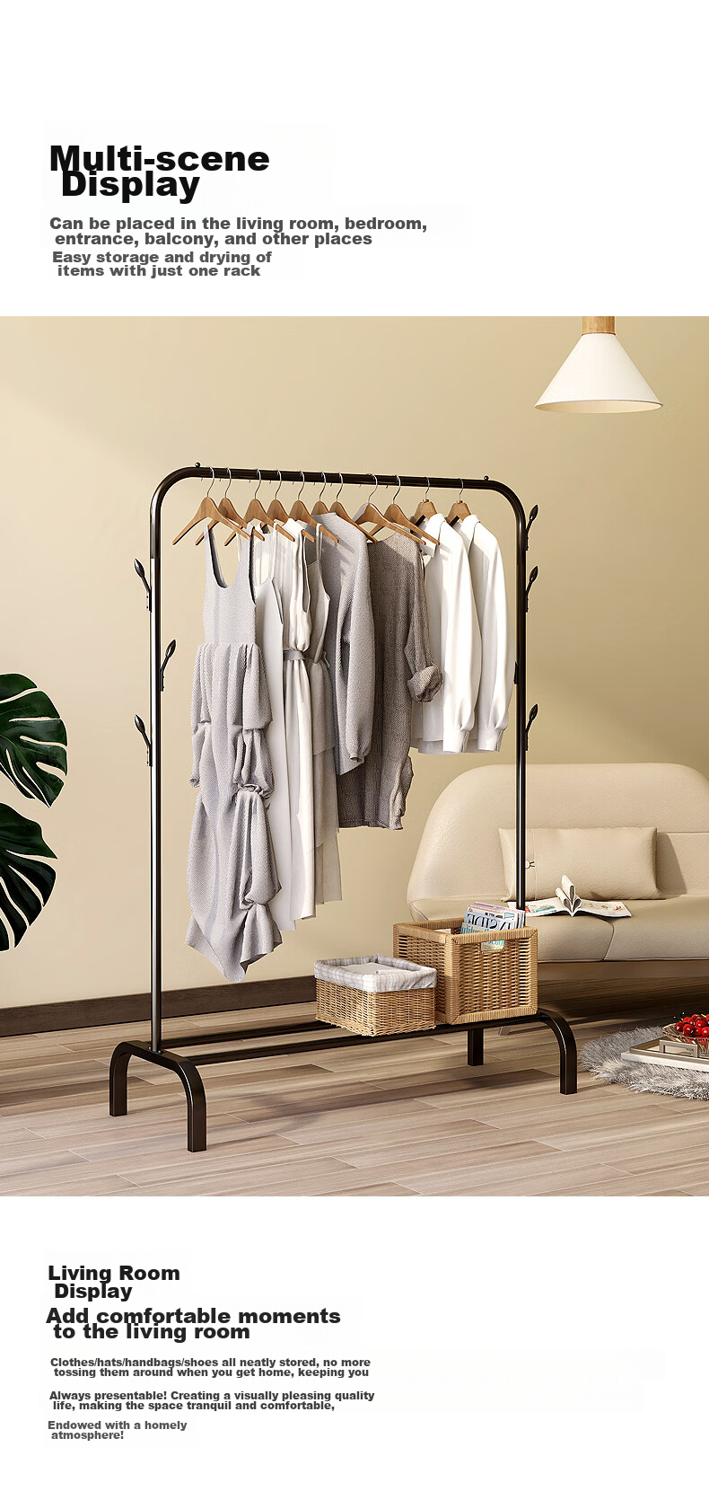 MAPLE FASHION Clothes Drying Rack, Floor-Standing Clothes Hanger, Simple Bedroom Coat Hanger, Multifunctional Garment Rack 11