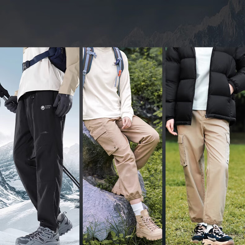 CAMEL Men's Loose Straight Wide-Leg Pants with Fleece Lining, Windproof, Water-Resistant, Large Pockets, Cargo Pants, Hiking Trousers for Men 1683 13