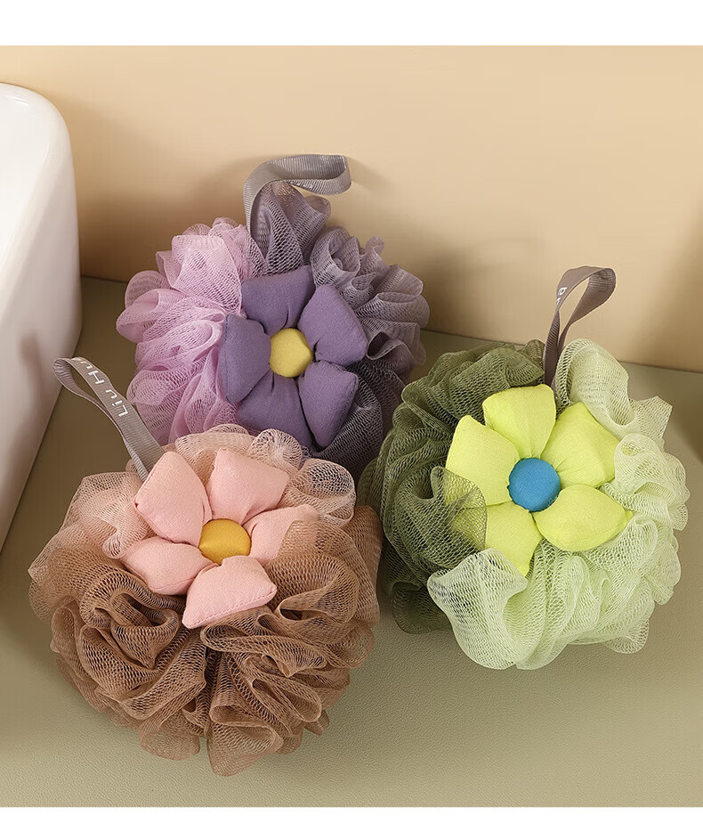 Fanyejia Shower Sponge with Suction Cups, Bath Scrubber, Dorm Massage Exfoliating Back Scrubber, Non-Spill Bath Flower Exfoliating Towel 3