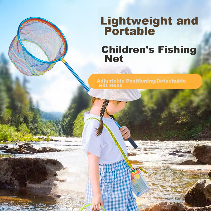Grsaed Children's Fishing Net, Stainless Steel Extendable Handle, Fish Catching Net, Small Fish And Shrimp Catching Net, Insect Catching Net Toy, Blue