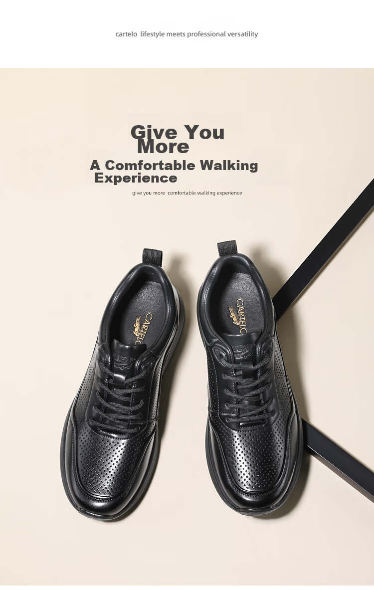 CARTELO Genuine Leather Men's Shoes, Business Casual Sports New Style for Autumn And Winter, Soft Thick-Soled Versatile Commuter Work High-End Black 19
