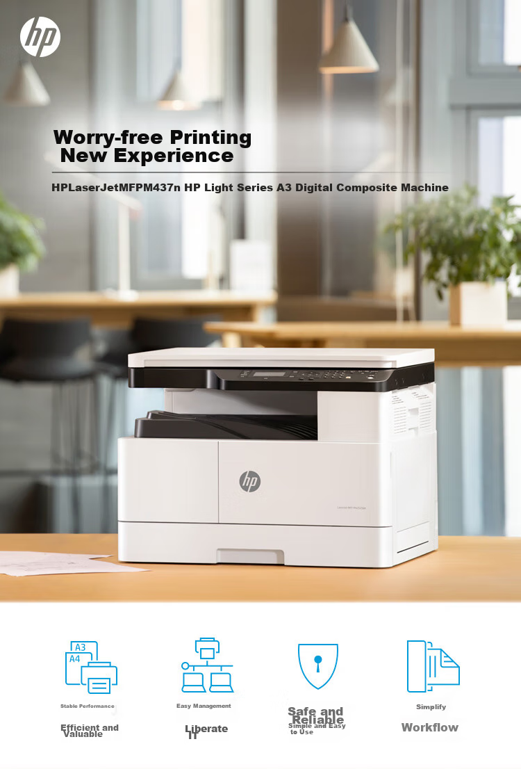 HP A3 Printer M437n, A3/A4 Black And White Laser Printer, Exam Paper Printer Copier Scanner All-In Office Commercial Use, Wired Network Nationwide Warranty, External Wireless 3