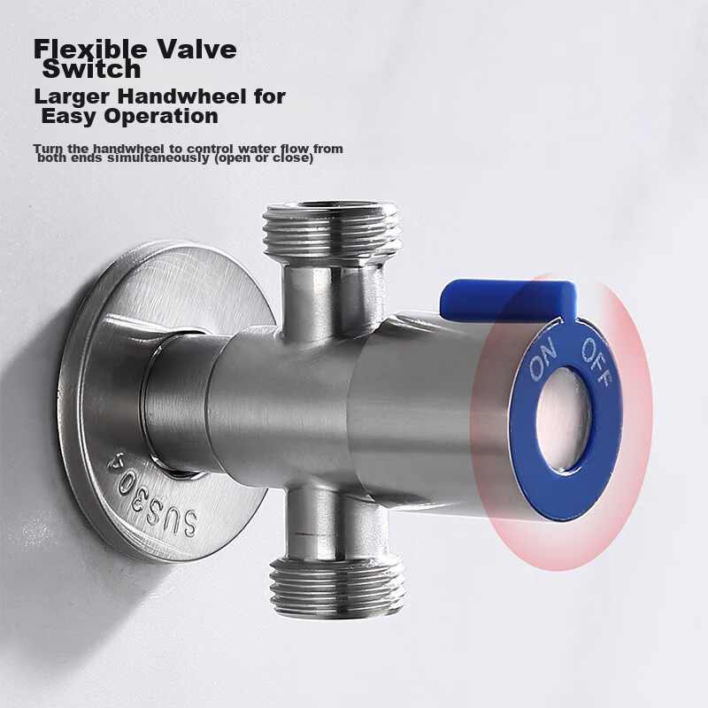 CVBAB 304 Stainless Steel Dual-Use Angle Valve, One Inlet Two Outlets Three-Way Angle Valve, One-To 4-To Washing Machine Connector CV3106T