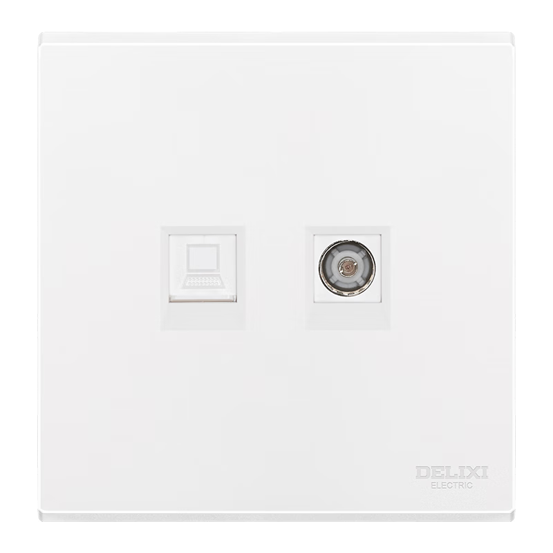 DELIXI Switch Socket Panel, 86-Type Panel, CD229 Two-Position TV Computer Socket, Matte White Large Panel