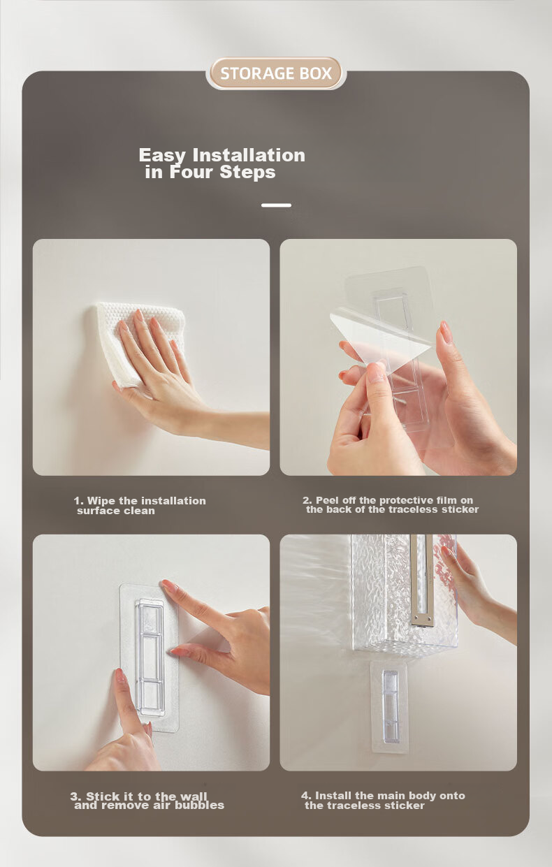Bydoll Facial Tissue Storage Box, Wall-Mounted Anti-Drop PET Material Adhesive Holder for Bathroom And Living Room 11