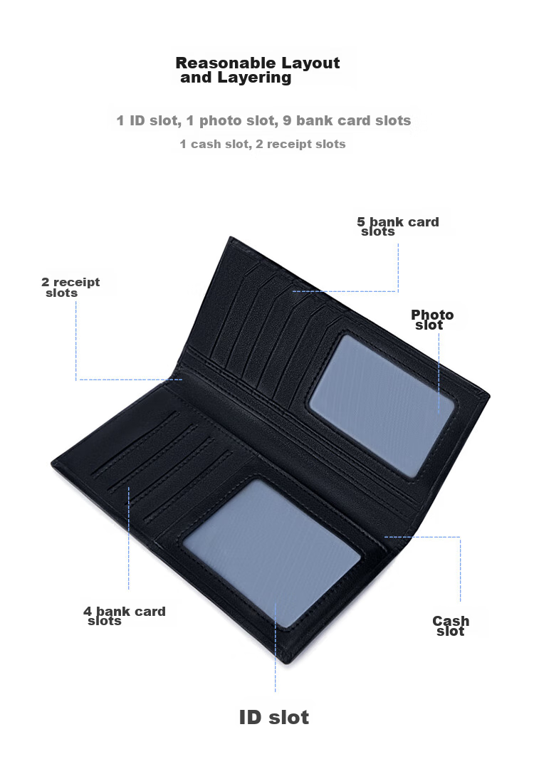 GOLF Men's Wallet, Top-Grain Leather, Long Style, Multiple Card Slots, Slim Casual Leather Wallet, Bill Holder, Gift Box Packaging 8