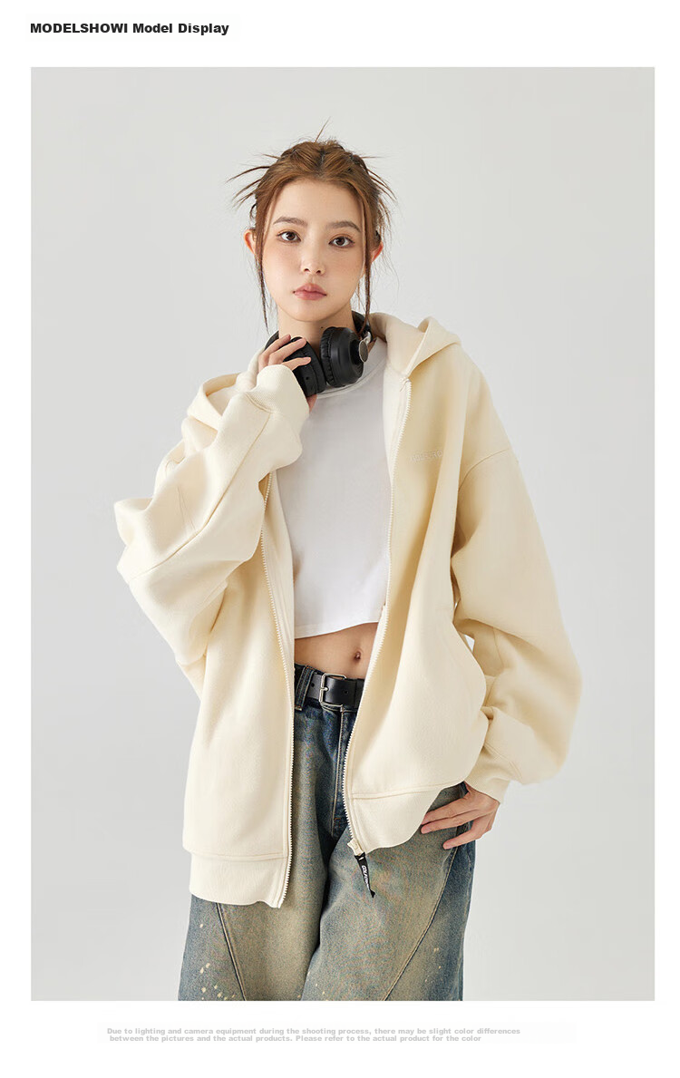GOLFCROSS Couple's Sweatshirt, Spring And Autumn Letter Embroidery, Loose Hooded Cardigan Jacket, Gray, S 6