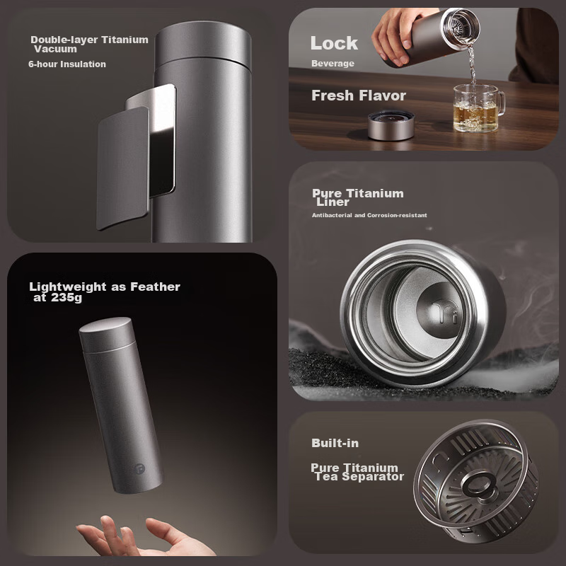 Fuguang Titanium Insulated Tea Separation Tea Mug Large Capacity Pure Titanium Water Bottle High-End Gift