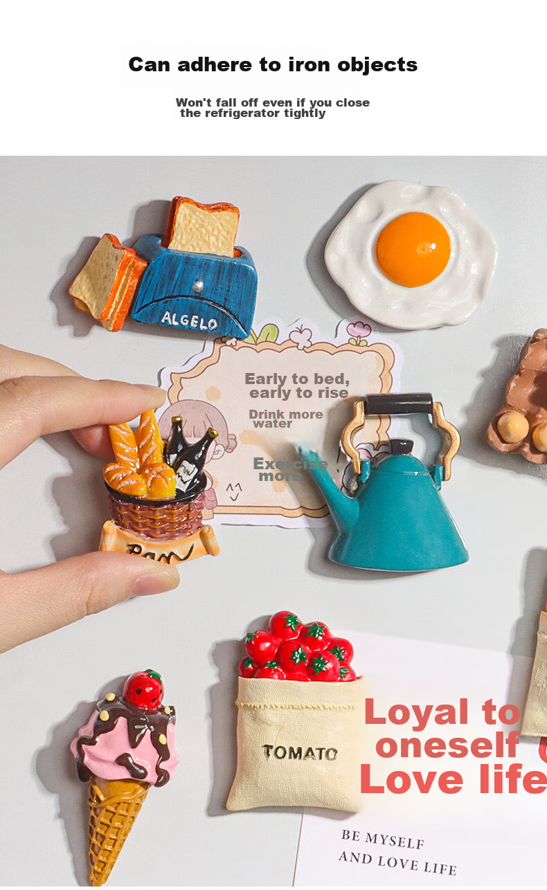 Youxueku 3D Simulated Food Kitchen Decoration Refrigerator Sticker, Bread Bag Tomato Bag Bread Machine Fried Egg, Food Series B, National Day Gift 2
