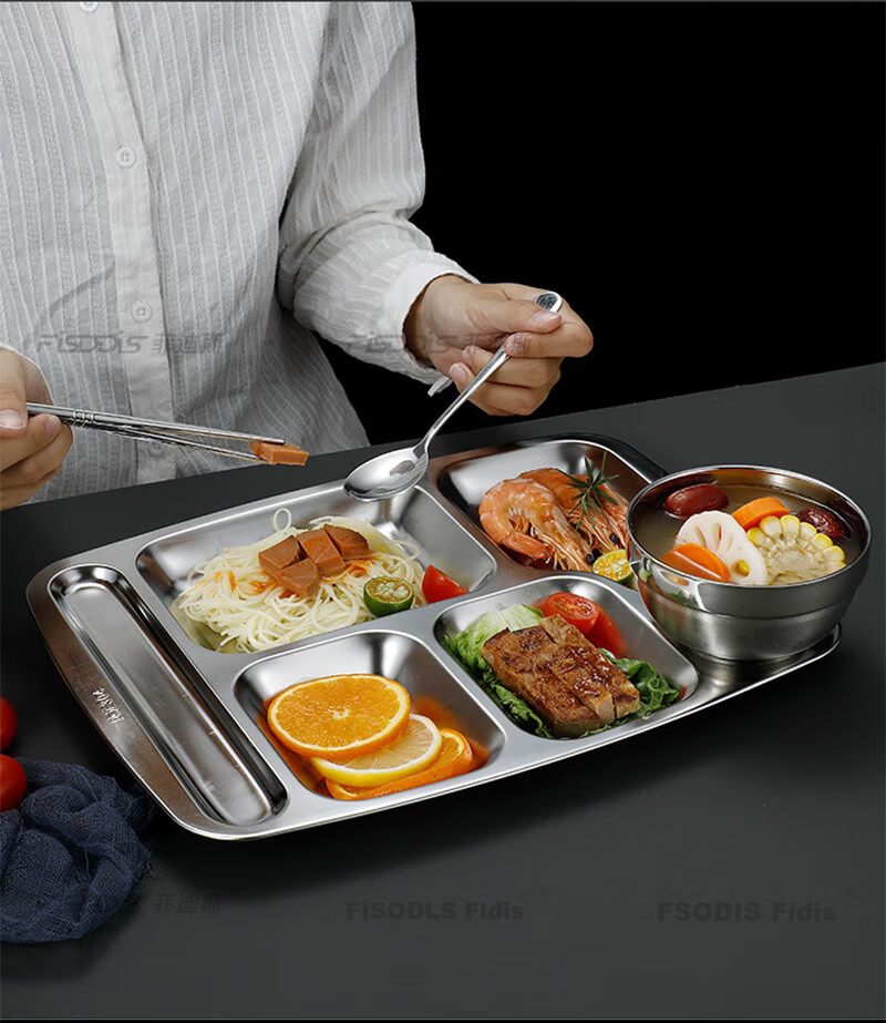 FISDDIS304 Stainless Steel 6-Compartment Commercial Fast Food Tray 350g 19